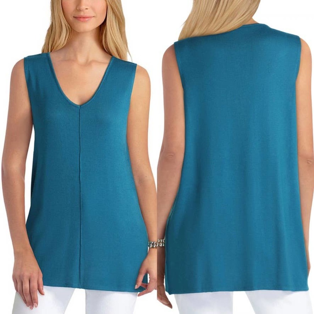 Isaac Mizrahi Top Small Womens Deep Lagoon Sleeveless V-neck Top